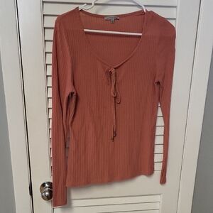 Charlotte Russe Terracotta Ribbed Long Sleeve Top